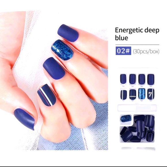 Other - ENERGETIC DEEP BLUE PRESS ON GLUE ON nails 💅 FREE SALON QUALITY GLUE ✨️